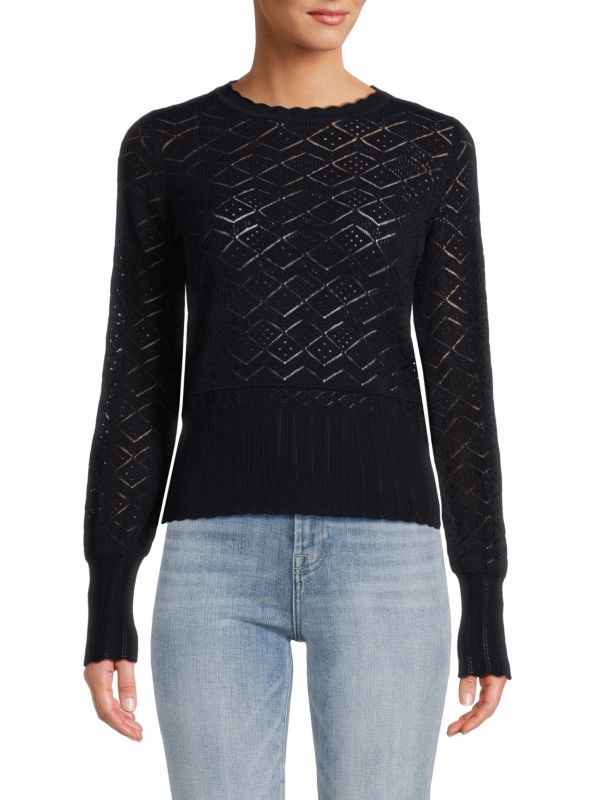 Rebecca Taylor Pointelle-Knit & Scallop-Trim Sweater